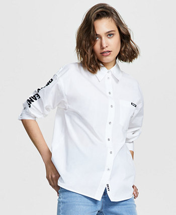 Женская хлопковая рубашка с вышитым логотипом DKNY Jeans