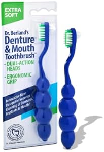 Dr. B Dental Solutions Ergonomic Denture Toothbrush Extra Soft Bristles, Removes Stains & Odor Precision Design for Implants & Overdentures Single Blue Pack Dr. B Dental Solutions