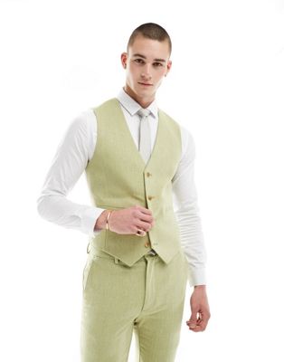 ASOS DESIGN wedding skinny wool mix suit vest in olive basketweave texture ASOS DESIGN