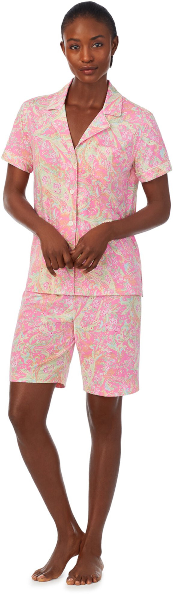 Пижамный комплект-бермуды с короткими рукавами и воротником-стойкой LAUREN Ralph Lauren
