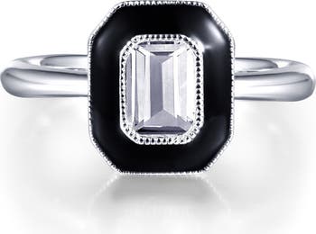 Кольцо из стерлингового серебра со связкой из платины с имитацией бриллианта с черной эмалью и изумрудом LaFonn