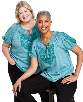 Women's Embroidery Vacay Top, XS-3X, Created for Macy's Style & Co