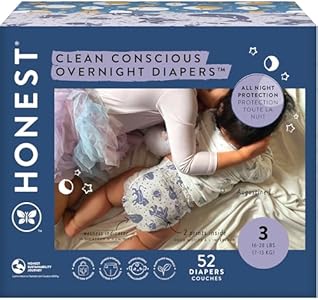 The Honest Company Clean Conscious Overnight Diapers | Plant-Based, Sustainable | Cozy Cloud + Star Signs | Club Box, Size 3 (16-28 lbs), 52 Count The Honest Company