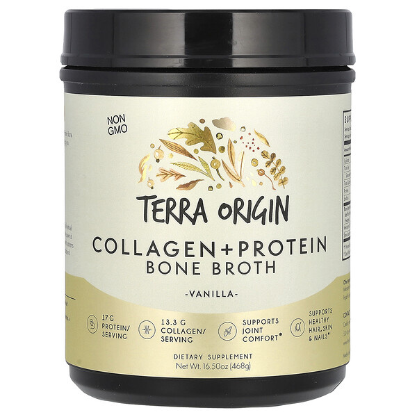 Коллаген + протеиновый костный бульон, ваниль, 16,43 унции (466 г) Terra Origin