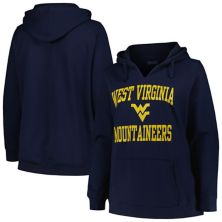 Women's Champion Navy West Virginia Mountaineers Plus Size Heart & Soul Notch Neck Pullover Champion