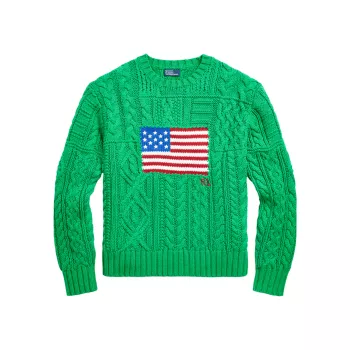 Oversized Flag Cotton Sweater Polo Ralph Lauren