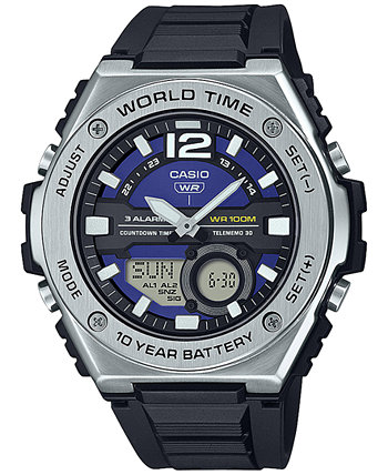 Мужские аналоговые цифровые часы с черным полимерным ремешком, 51 мм, MWQ100-2AV Casio