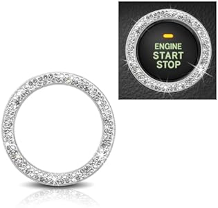 Car Bling Crystal Rhinestone Engine Start Decoration Ring, Ring Start Button Cover Sticker Key Ignition & Knob Ring Decoration, Bling Car Interior Accessories for Women (Black) Glsowee