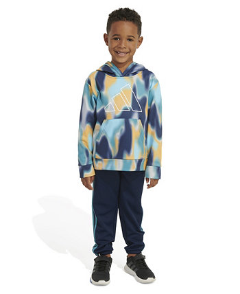 Пуловер из полиэстера с принтом и брюки для бега для мальчиков, комплект из 2 предметов Adidas