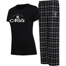 Women's College Concepts Black/Gray Brooklyn Nets Arctic T-Shirt & Flannel Pants Sleep Set Unbranded