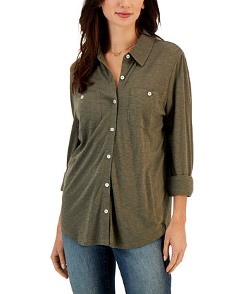 Миниатюрная вязаная рубашка с воротником на пуговицах спереди, созданная для Macy's Style & Co