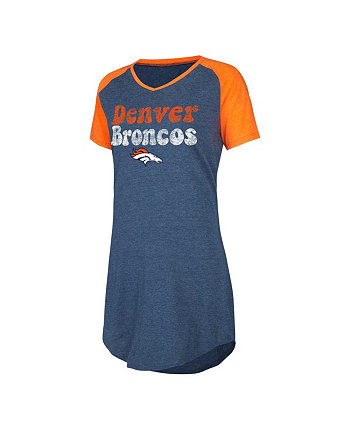 Женская темно-оранжевая ночная рубашка Denver Broncos с v-образным вырезом реглан и рваным эффектом Concepts Sport