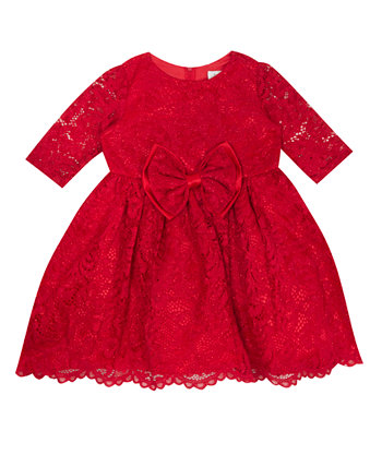 Baby Girls Illusion Sleeves Dress with Bow Detail Rare Editions