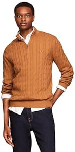 Tommy Hilfiger Men's Signature Cable Kint Quarter Zip Pullover Sweater 2024 Collection Tommy Hilfiger