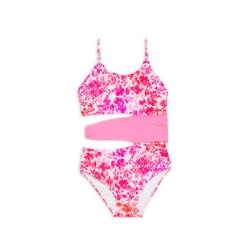 Little Girl's &amp; Girl's Colorblock Cutout One-Piece Swimsuit PQ