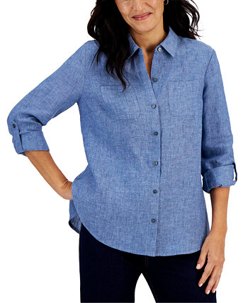 Миниатюрная рубашка на пуговицах из 100% льна, созданная для Macy's Charter Club