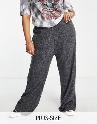 Only Curve wide leg ribbed pants in dark gray - part of a set Only Curve