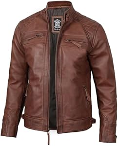 Decrum Leather Jacket Men - Real Lambskin Cafe Racer Biker Style Casual Leather Jackets For Mens Decrum