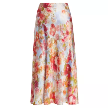 Шелковая юбка-миди с цветочным принтом Clarisa L'AGENCE