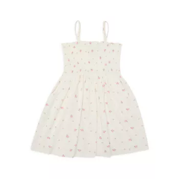 Детские, маленькие девочки и усилители; Присборенное платье с цветочным принтом для девочки Dotty Dungarees