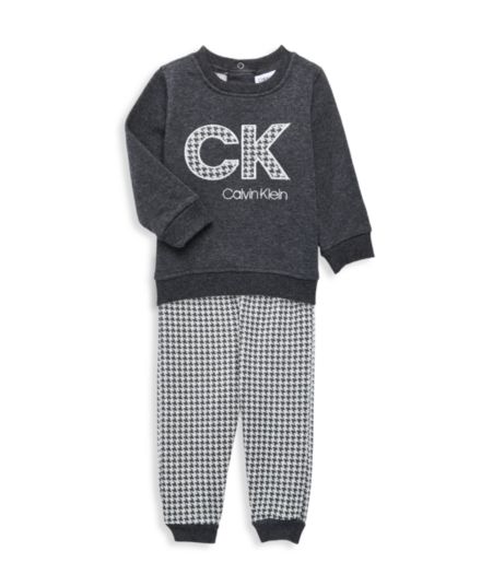 Толстовка с рисунком из меланжевой ткани для мальчика из двух частей &amp; Комплект джоггеров с принтом "гусиные лапки" Calvin Klein