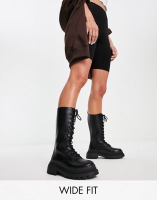 Truffle Collection wide fit lace up chunky boots in black Truffle Collection Wide Fit