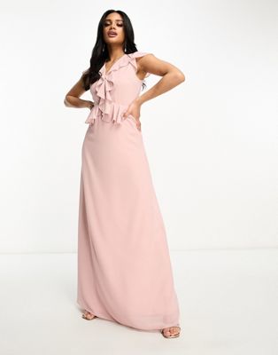 Сиреневое шифоновое платье макси с оборками TFNC Bridesmaid TFNC