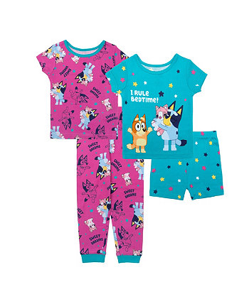 Пижамный комплект с круглым вырезом для маленьких девочек, 4 предмета Bluey