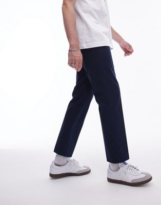 Topman smart compact cotton straight leg pants in navy TOPMAN