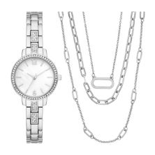 Folio Women's Silver Tone Watch & Necklace Set Folio