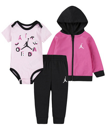Baby Girls Air Round Up Hoodie, Bodysuit and Pants, 3-Piece Set Jordan