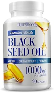 Black Seed Oil Capsules, 500 Mg, Cold Pressed High Potency Digestive Aid, 90 Count 100% Non GMO Pure Black Cumin Seed Oil Capsules PureGood