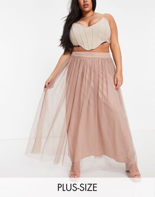 Lace & Beads Plus exclusive tulle maxi skirt in mink Lace & Beads Plus