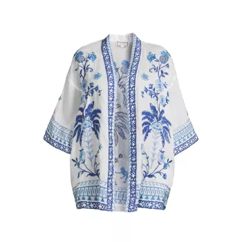 Tarra Embroidered Open Caftan Top Johnny Was, Plus Size