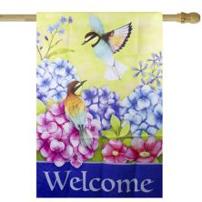 Welcome Floral Hummingbird Outdoor House Flag 28&#34; x 40&#34; Christmas Central