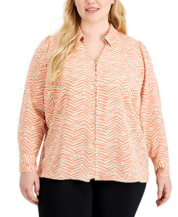 Plus Size Printed Button Front Blouse, Created for Macy's Alfani