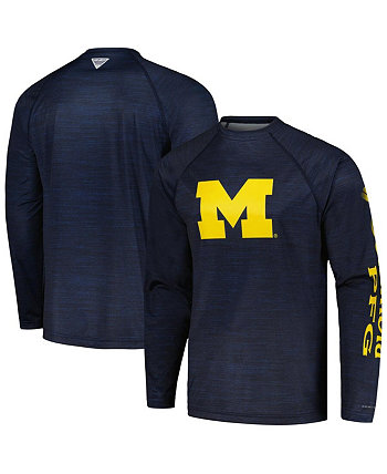 Мужская темно-синяя футболка Michigan Wolverines PFG Terminal Tackle Omni-Shade реглан с длинным рукавом Columbia
