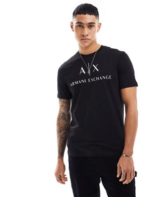 Черная узкая футболка с логотипом на груди Armani Exchange AX ARMANI EXCHANGE