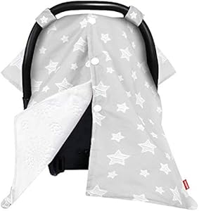 Baby Carseat Canopy, Opening Minky Car Seat Cover for Babies, Star Print Grey Car Seat Canopy Nursing Scarf, Warm Carseat Canopy for Newborn Moonsea