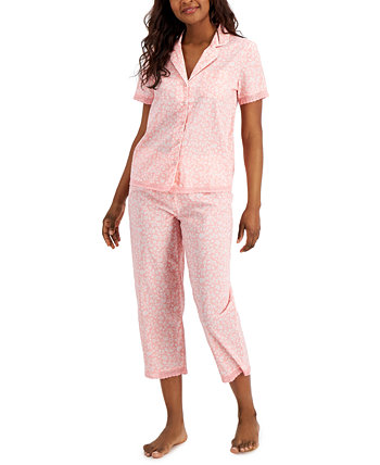 Женский хлопковый комплект с воротником-стойкой и укороченными пижамными штанами с принтом, созданный для Macy's Charter Club