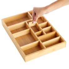 Bamboo Drawer Organizer Tray With 8 Adjustable Dividers, 14 X 10 X 2 In Juvale