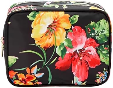 Conair Double Zip Toiletry Travel Bag-Makeup Organizer, Black Floral, 1 Count (Pack of 1) Conair