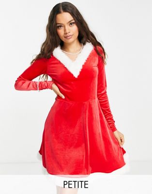 Велюровое платье мини с капюшоном и отделкой из искусственного меха Threadbare Petite santa Christmas Threadbare Petite