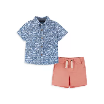 Baby Boy's, Little Boy's &amp; Рубашка Shark с короткими рукавами для мальчиков и amp; Комплект шорт Andy & Evan
