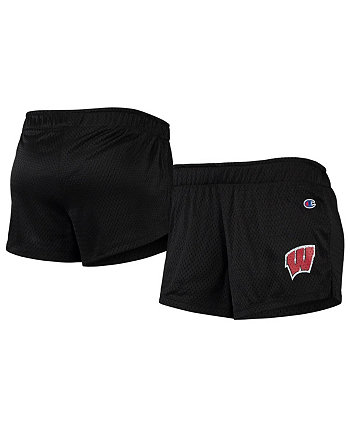 Women's Black Wisconsin Badgers Logo Mesh Shorts Champion