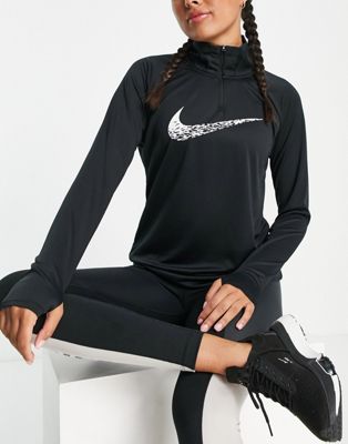 Nike Running Dri-FIT Swoosh half-zip midlayer long sleeve top in black Nike Running