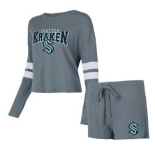 Women's Concepts Sport Charcoal Seattle Kraken MeadowÂ Long Sleeve T-Shirt & Shorts Sleep Set Unbranded