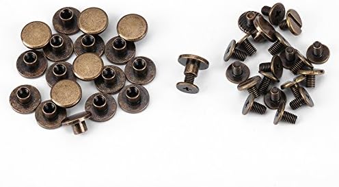 20 Pcs Copper Brass Threaded Flat Head Nut Nail Rivets Screws Leather Craft Repair Accessory(5mm) Semme