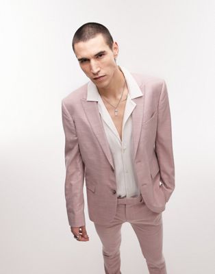 Супероблегающий розовый свадебный пиджак на двух пуговицах Topman TOPMAN