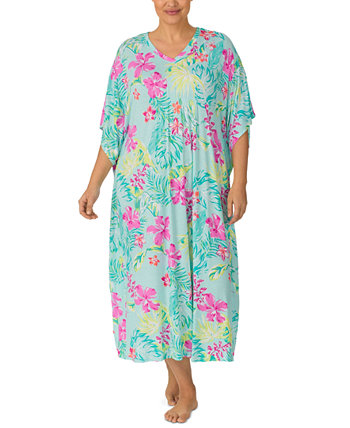Plus Size Floral V-Neck Caftan Nightgown Ellen Tracy